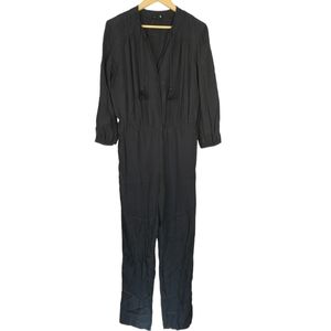 Club Monaco Silk Long Sleeve Jumpsuit Utility Lightweight Basic Black Size 6